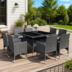 9-Piece Outdoor Dining Set with Glass Table & Cushions