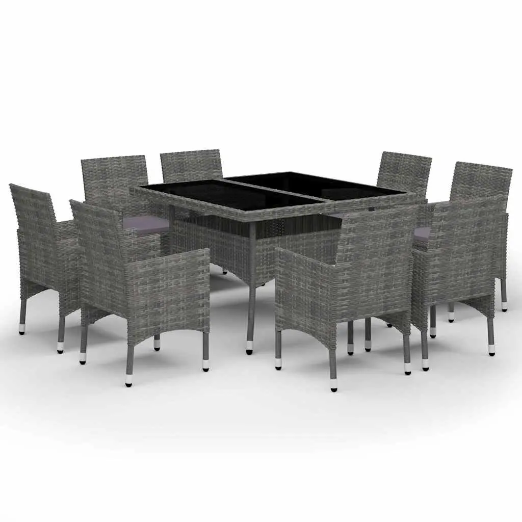 9-Piece Outdoor Dining Set with Glass Table & Cushions