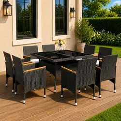 Durable 9 Piece Garden Dining Set with Acacia Wood