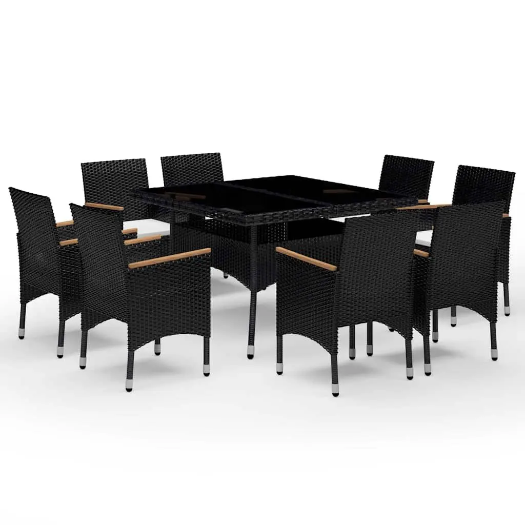 9 Piece Outdoor Dining Set Poly Rattan Acacia Wood Black