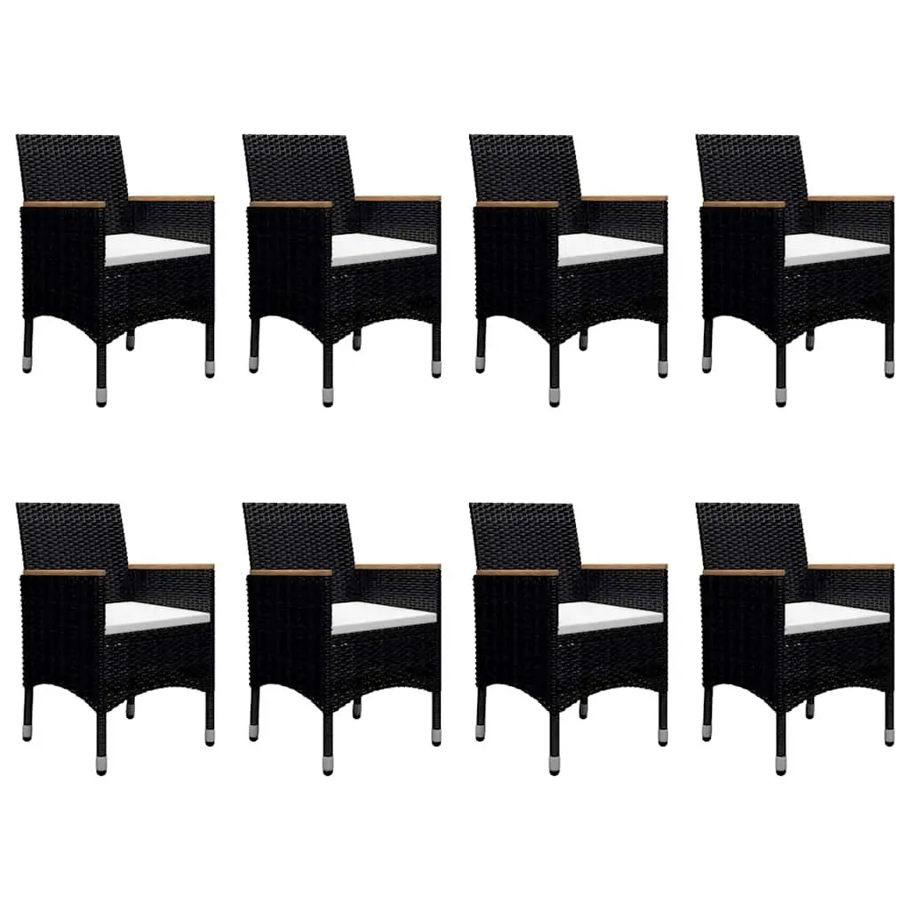 9 Piece Outdoor Dining Set Poly Rattan Acacia Wood Black