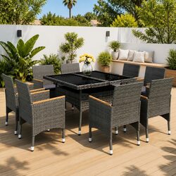 Durable 9-Piece Outdoor Dining Set with Grey Rattan