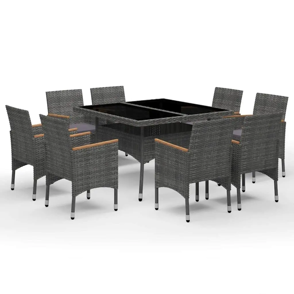 9 Piece Outdoor Dining Set PE Rattan Acacia Wood Grey