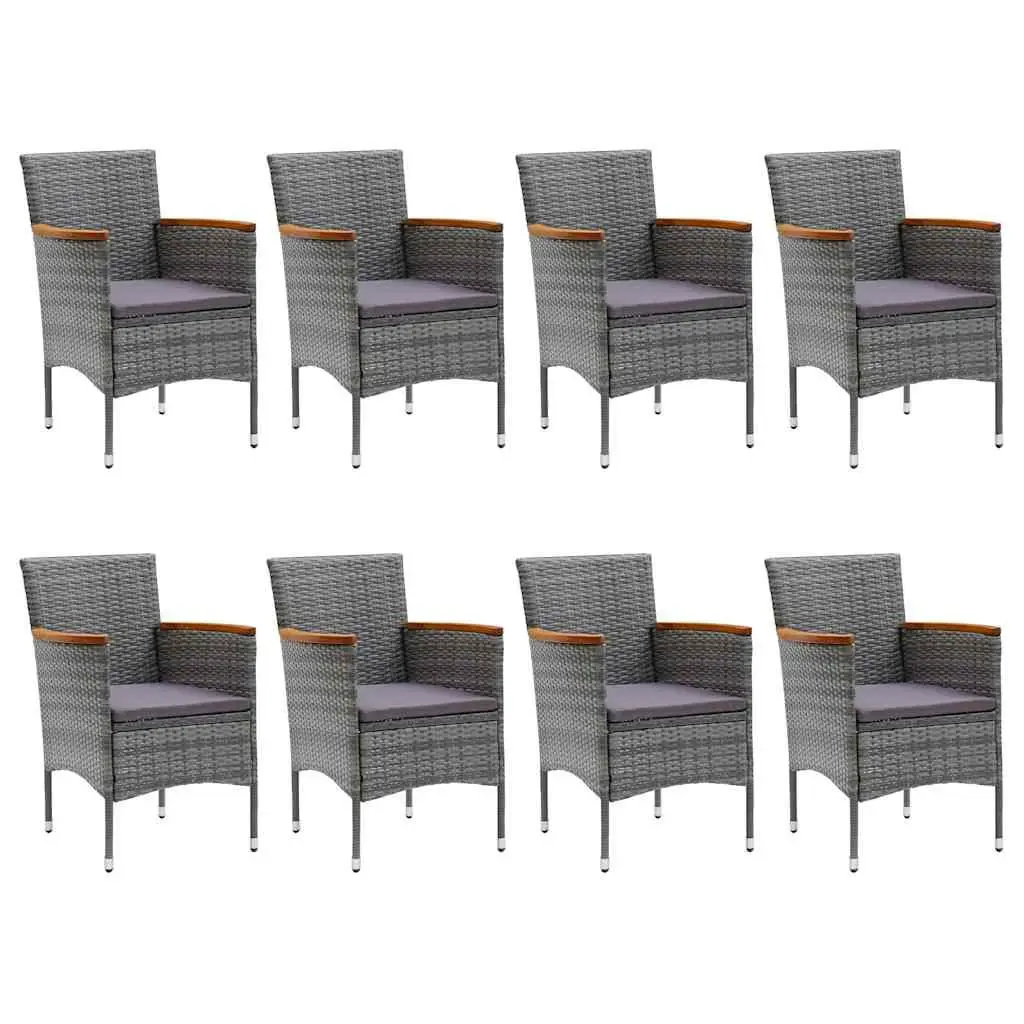 9 Piece Outdoor Dining Set PE Rattan Acacia Wood Grey