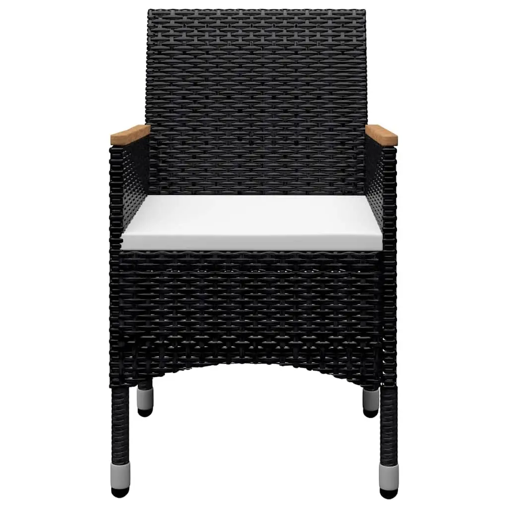 9-Piece Outdoor Dining Set in Black Rattan and Wood