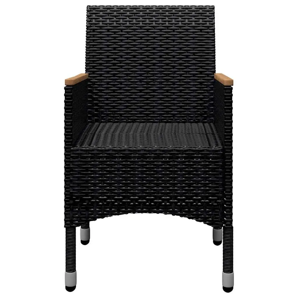 9-Piece Outdoor Dining Set in Black Rattan and Wood