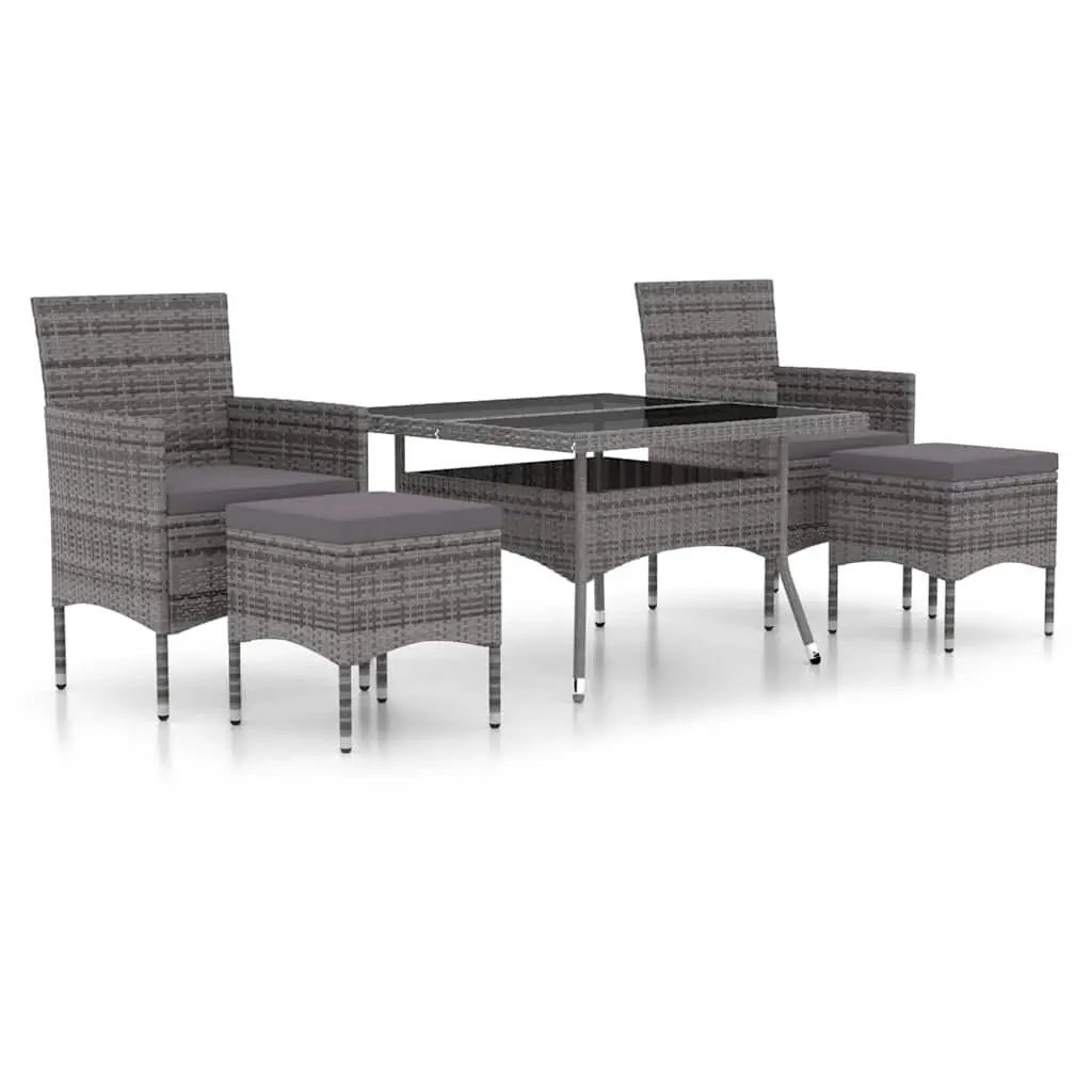 5 Piece Garden Dining Set Poly Rattan Tempered Glass Table Chairs Grey