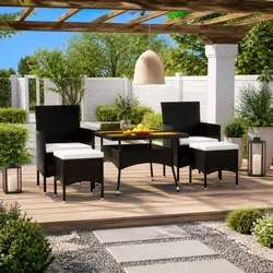 Stylish 5 Piece Black Rattan Outdoor Dining Set