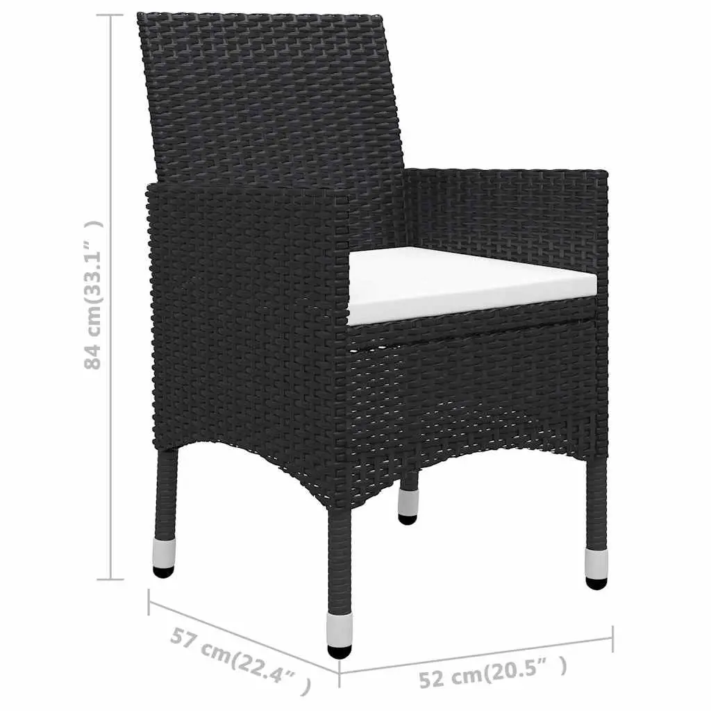 3 Piece Bistro Outdoor Furniture Set Poly Rattan Steel Acacia Wood Black