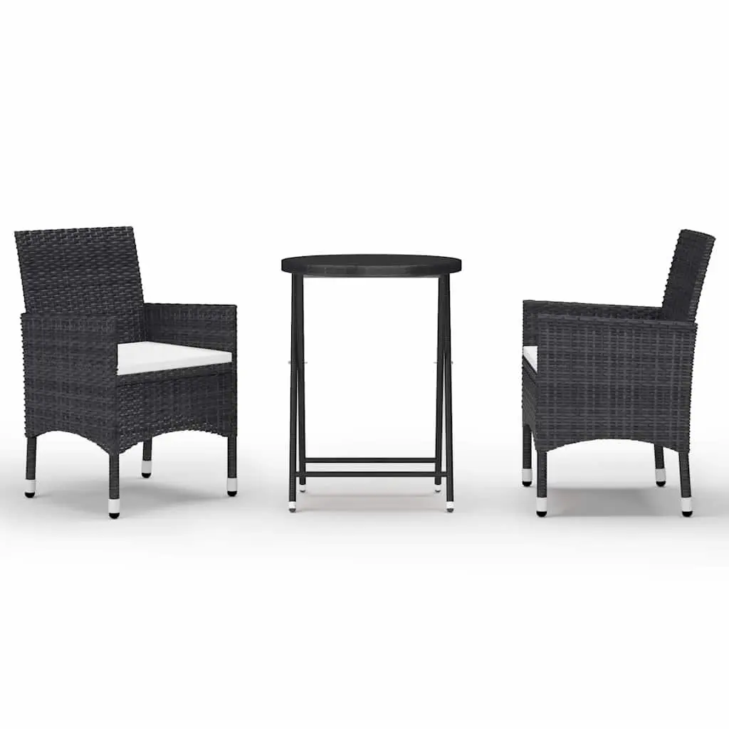 3 Piece Garden Bistro Set Outdoor Furniture Steel PE Rattan Tempered Glass Black