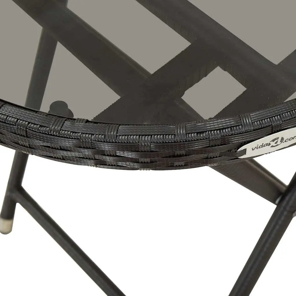 3 Piece Garden Bistro Set Outdoor Furniture Steel PE Rattan Tempered Glass Black
