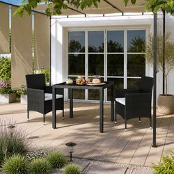 Stylish 3 Piece Garden Dining Set with Black Rattan Chairs