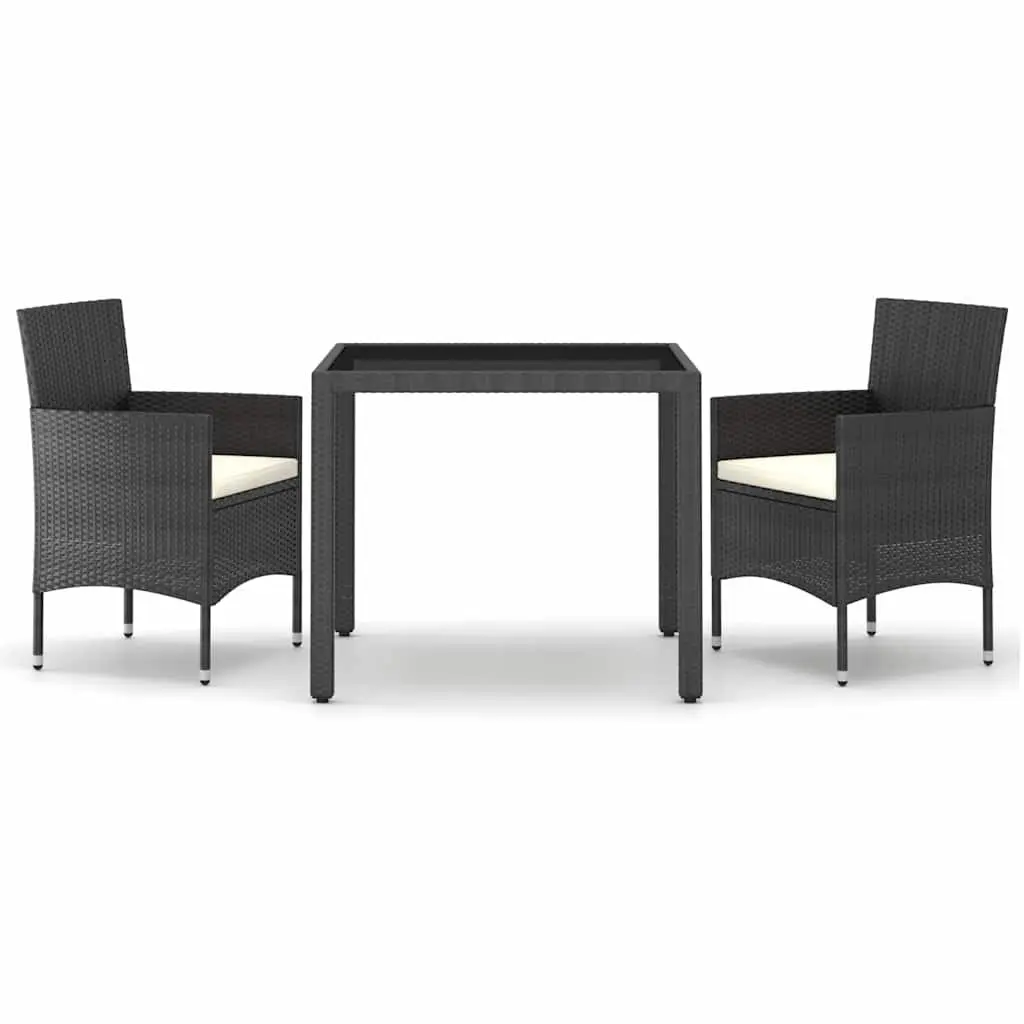 3 Piece Garden Dining Set with Black Rattan Chairs