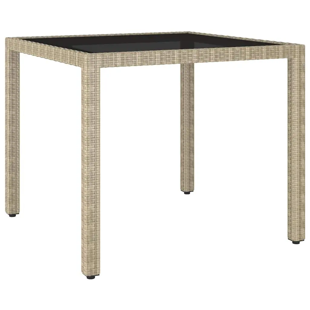 Garden Dining Set 3 Piece Outdoor Furniture Poly Rattan Tempered Glass Beige