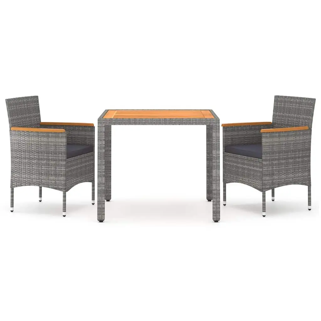 Garden Dining Set Grey Rattan Acacia Wood Table Chairs 3 Piece
