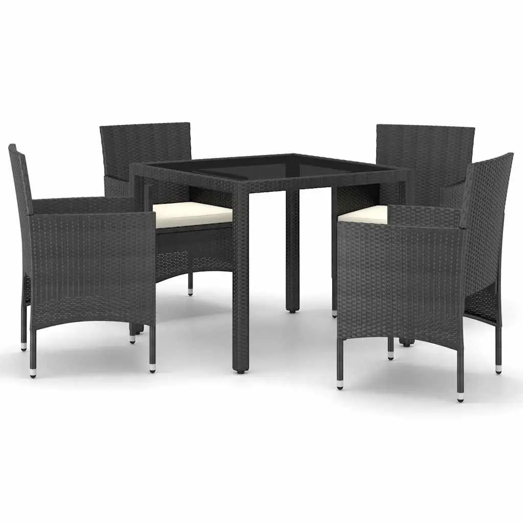 5 Piece Outdoor Dining Set Poly Rattan Black Chairs Table