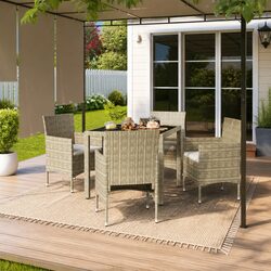Outdoor Garden Dining Table Set 5 Piece Rattan Beige Chairs