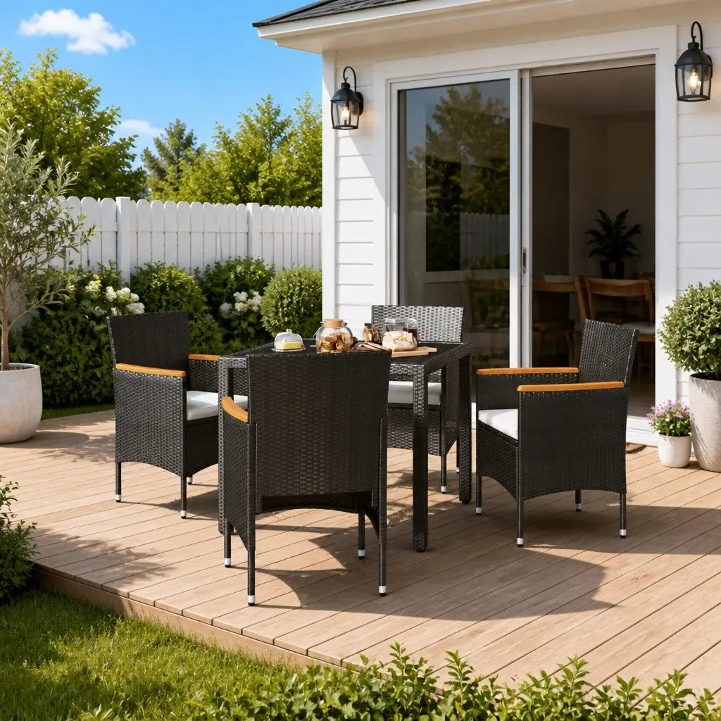 5 Piece Black Rattan Garden Dining Set