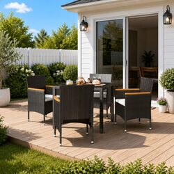 Premium 5 Piece Black Rattan Garden Dining Set
