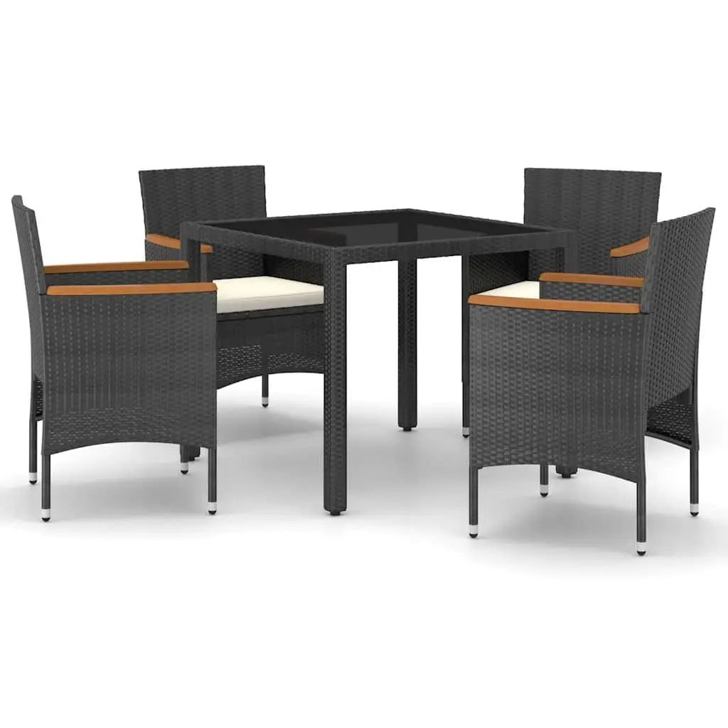 5 Piece Black Rattan Garden Dining Set