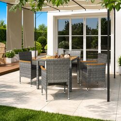 5 Piece Grey Outdoor Dining Set with Acacia Wood Table