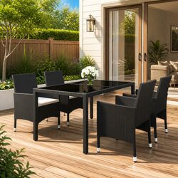 Durable 5 Piece Outdoor Dining Set with Glass Top