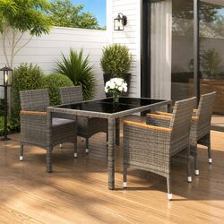 5-Piece Grey Rattan Garden Dining Set for Outdoor Spaces