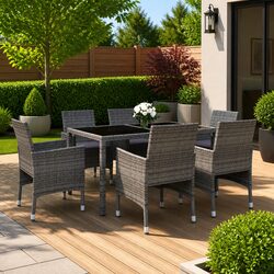Sturdy 7 Piece Outdoor Dining Set with Glass Top