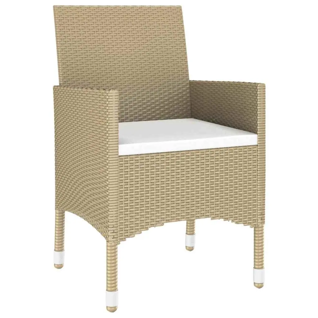 7 Piece Garden Dining Set Poly Rattan Tempered Glass Beige