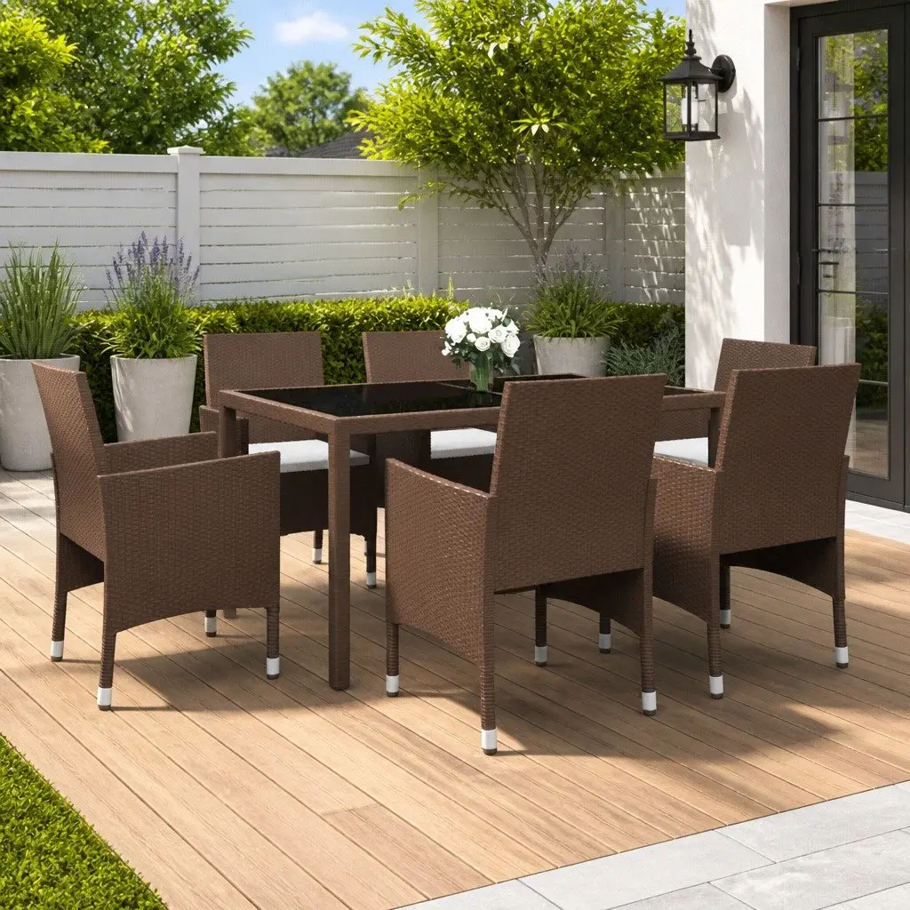7 Piece Garden Dining Set with Glass Table