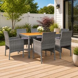 Durable 7 Piece Garden Dining Set with Grey Rattan