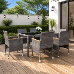 Premium 7 Piece Grey Rattan Outdoor Dining Set