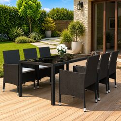 Durable 7 Piece Garden Dining Set with Glass Table
