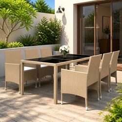 Durable 7 Piece Garden Dining Set with Glass Table and Chairs