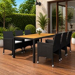 Elegant 7 Piece Black Rattan Dining Set for Outdoor Use
