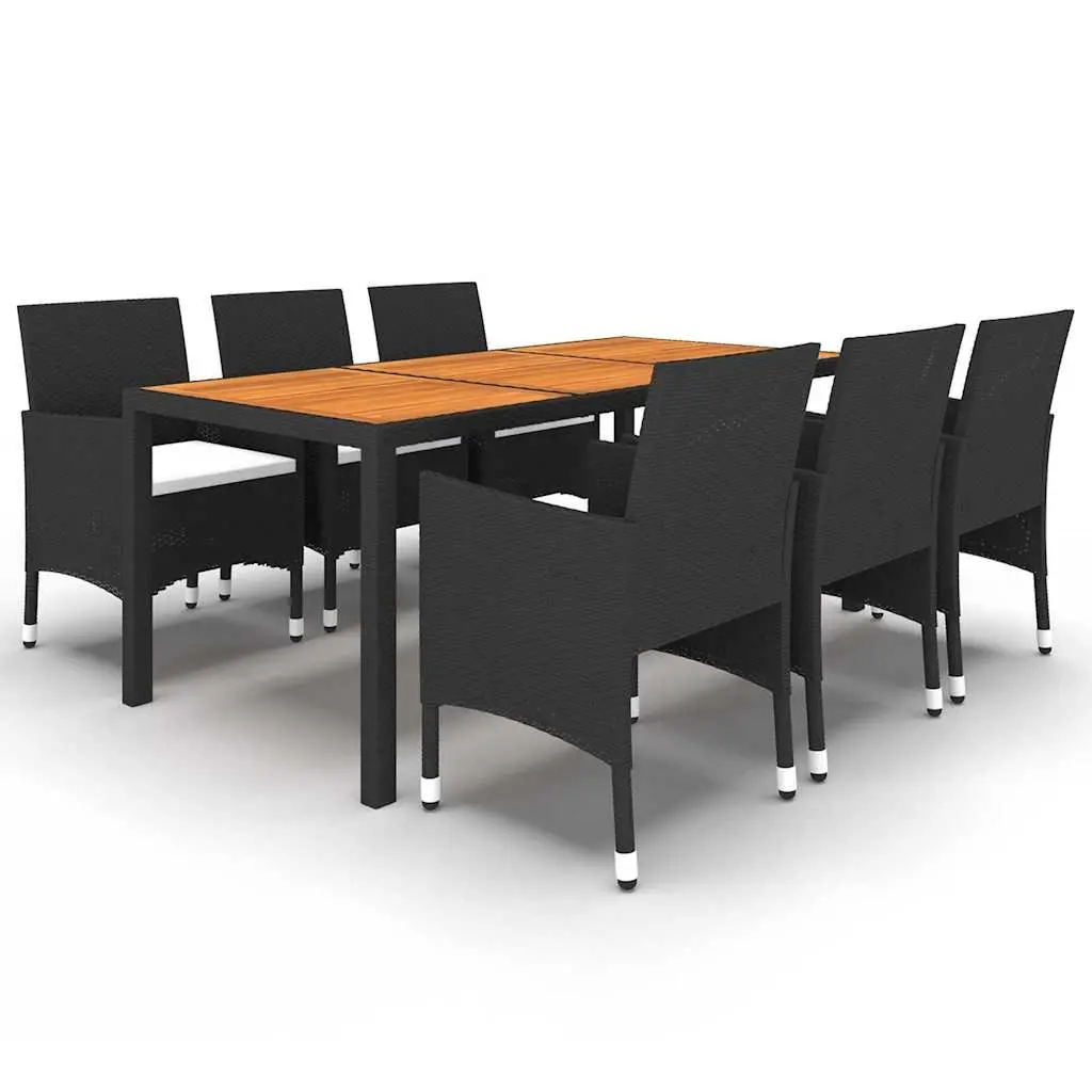 7 Piece Black Rattan Dining Set for Outdoor Use