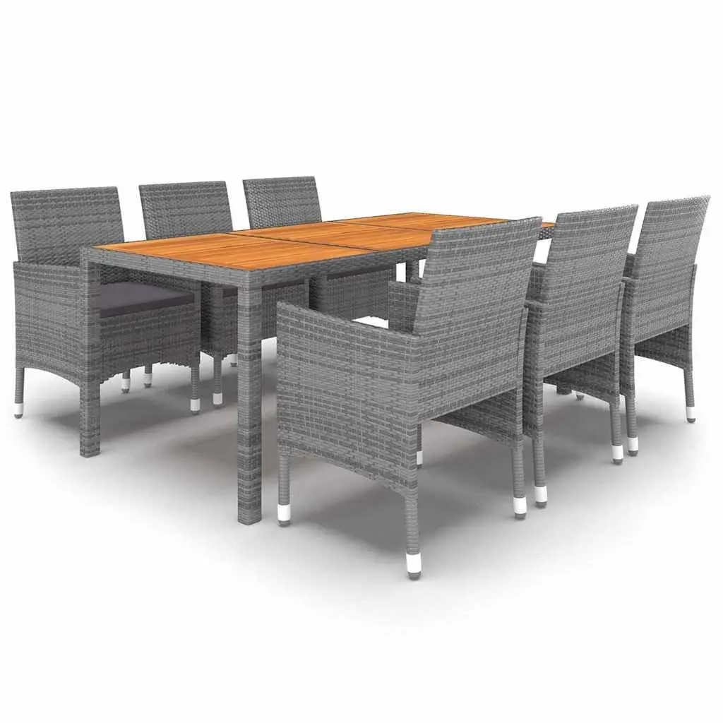 7 Piece Garden Dining Set Outdoor Furniture Grey Rattan Powder-coated Steel Acacia Wood