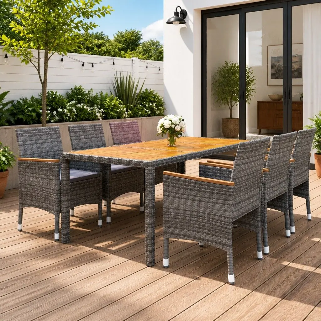7-Piece Grey Outdoor Dining Set with Strong Build