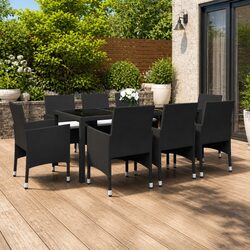 Durable 9 Piece Garden Dining Set with Black PE Rattan