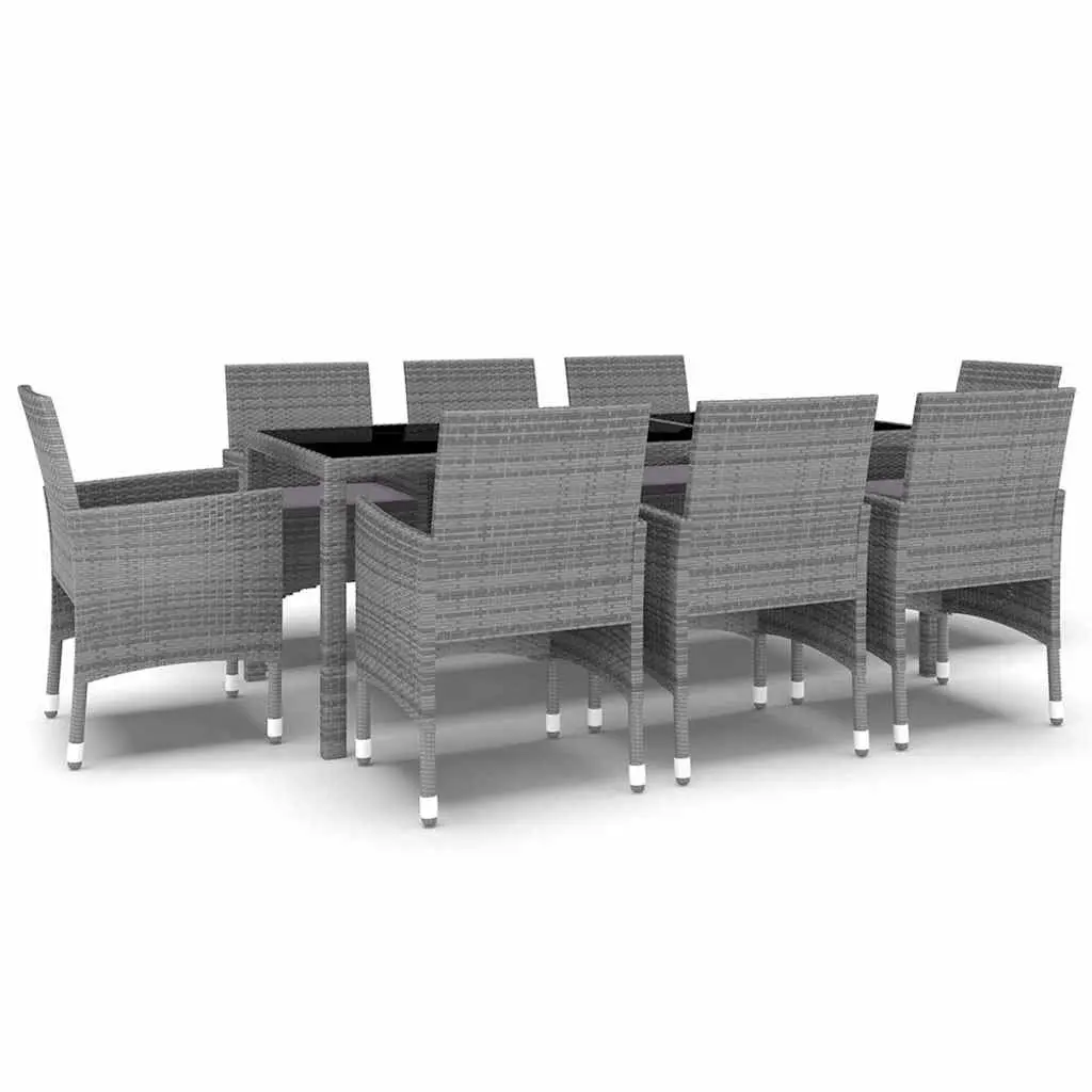 Garden Dining Set Rattan Powder-coated Steel 9 Piece Grey
