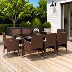 9-Piece Brown PE Rattan Outdoor Dining Set with Cushions