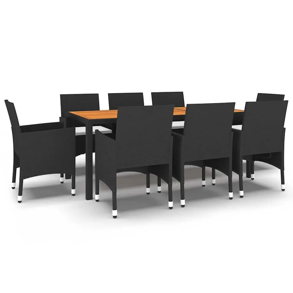Garden Dining Set 9 Piece Powder-Coated Steel PE Rattan Solid Acacia Wood Black