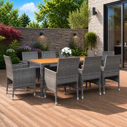 9-Piece Grey Outdoor Dining Set with Durable PE Rattan