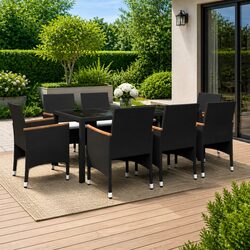 Elegant 9 Piece Garden Dining Set with PE Rattan Chairs