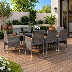 Elegant 9 Piece Grey Poly Rattan Garden Dining Set