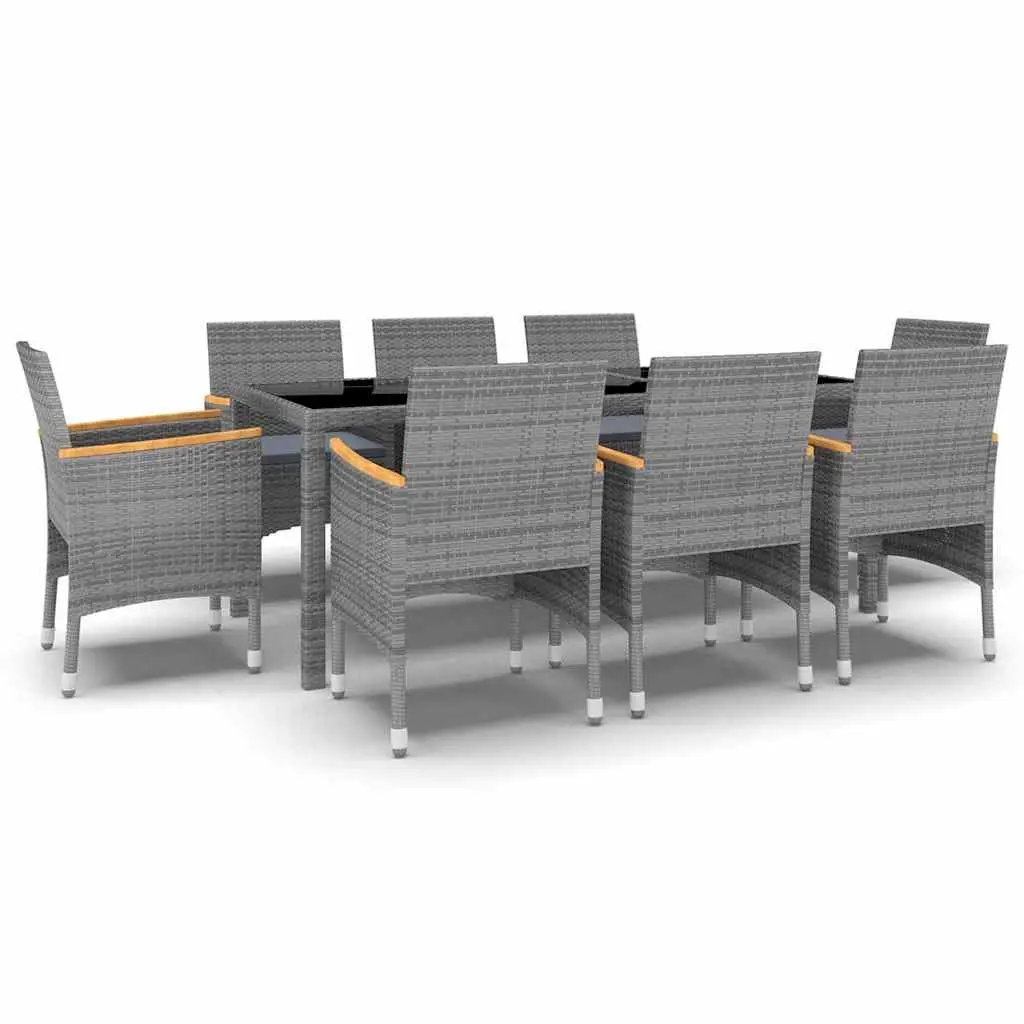 9 Piece Grey Poly Rattan Garden Dining Set