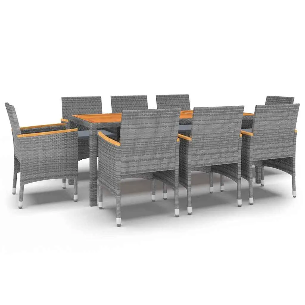 Garden Dining Set 9 Piece Grey PE Rattan Steel Frame Acacia Wood Table