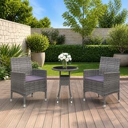Durable 3 Piece Grey Garden Dining Set with Cushions