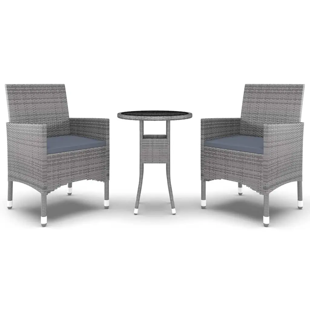 3 Piece Grey Garden Dining Set with Cushions