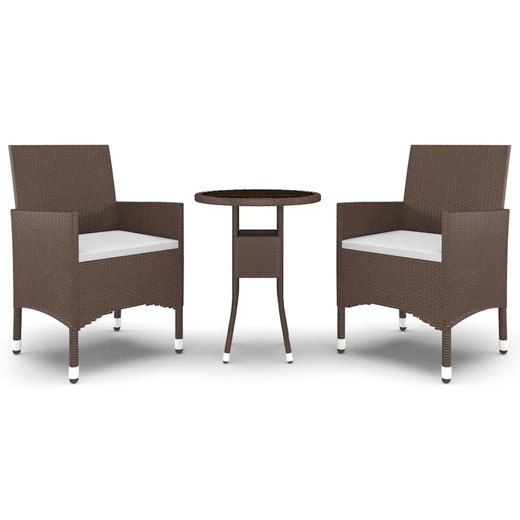 Garden Dining Set PE Rattan Powder-coated Steel 3 Piece Brown Outdoor Patio Furniture